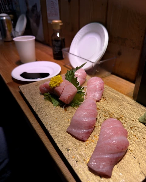 Fresh sushi on a small plate in Osaka